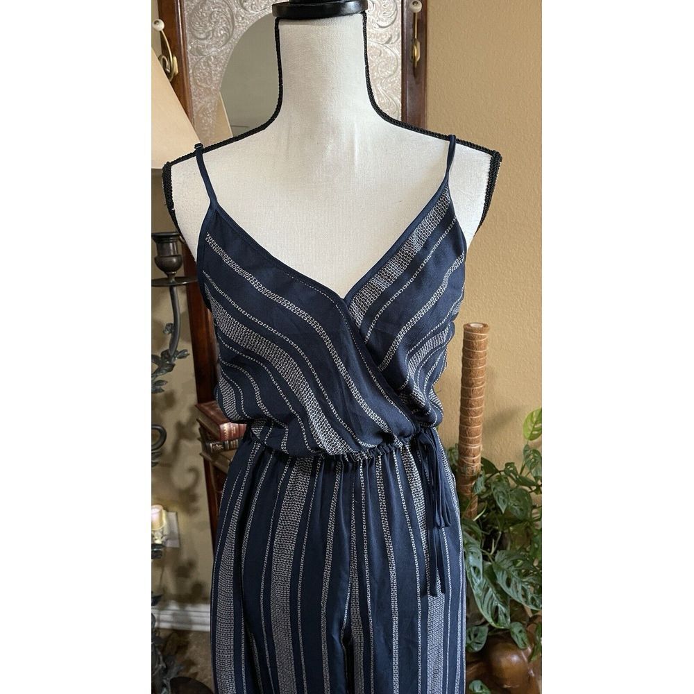 Xhilaration Women's Striped Blue And White‎ Wrap Wide Leg Jumpsuit Size X-small - Picture 2 of 16
